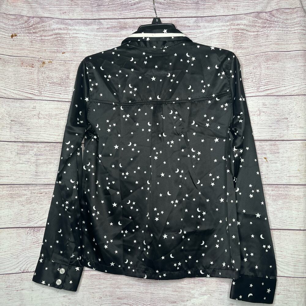 Abercrombie & Fitch Black Star Satin Button Down Pajama Top Size Small New - Picture 3 of 8